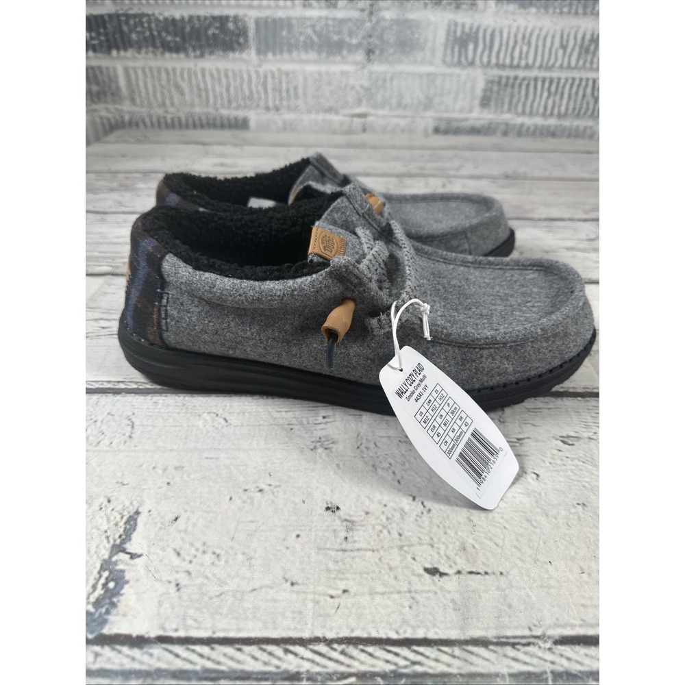 Hey Dude Wally Cozy Plaid Shoes Slip On Comfort Warm Smoke Gray Size 12 Mens NWT